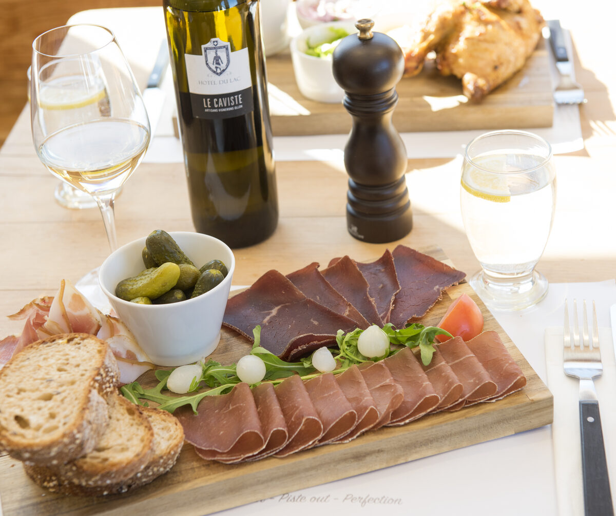 A charcuterie board at Hotel du Lac